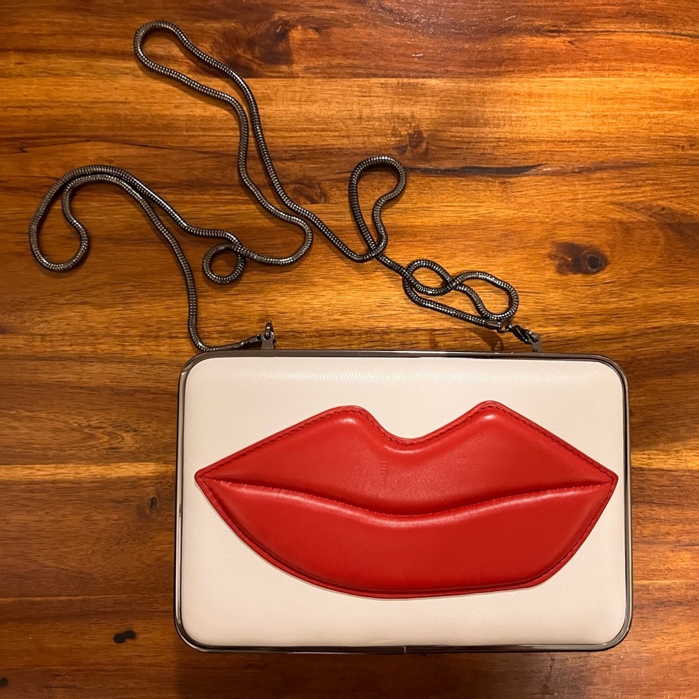 Alice + Olivia small leather Lips box clutch